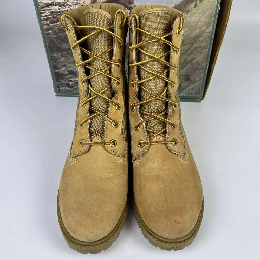 Vtg Rocky Boots Mens 9 Tan Hot Weather Nubuck Canvas Combat Hunting Hiking RB717